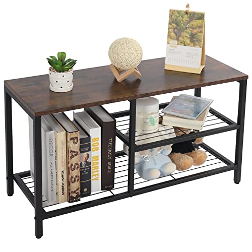 ALUPOM Shoe Bench Rack,32 Inch Narrow Shoe Rack with Shelf,3-Tier Steel Storage Bench for Entryway,Living Room,Foyer