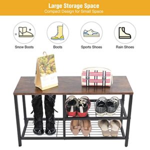 ALUPOM Shoe Bench Rack,32 Inch Narrow Shoe Rack with Shelf,3-Tier Steel Storage Bench for Entryway,Living Room,Foyer
