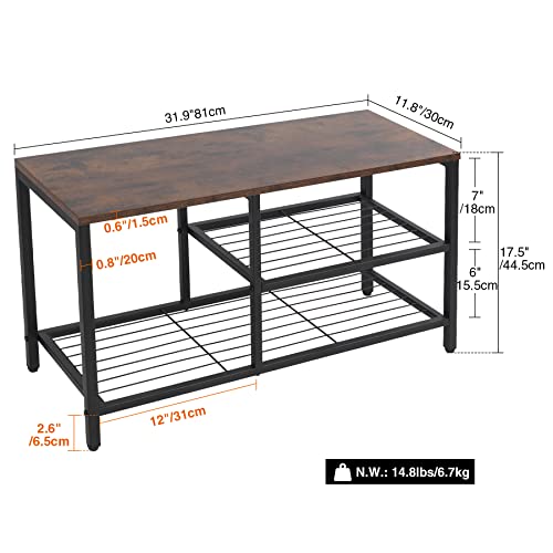 ALUPOM Shoe Bench Rack,32 Inch Narrow Shoe Rack with Shelf,3-Tier Steel Storage Bench for Entryway,Living Room,Foyer