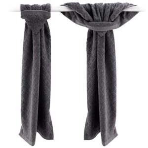 grey hand towels with hanging loops - set of 2 gray kitchen towels, hanging kitchen towels with hanging loop, grey dish towels with loops for hanging, oven towel loop without buttons or snaps (long)