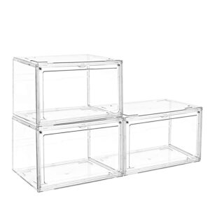 umkic shoe box clear plastic stackable, 3 pack shoe storage box, shoe organizer for display sneaker, shoe sneaker storage containers with lids (14.1”x 10.6”x 7.8”)