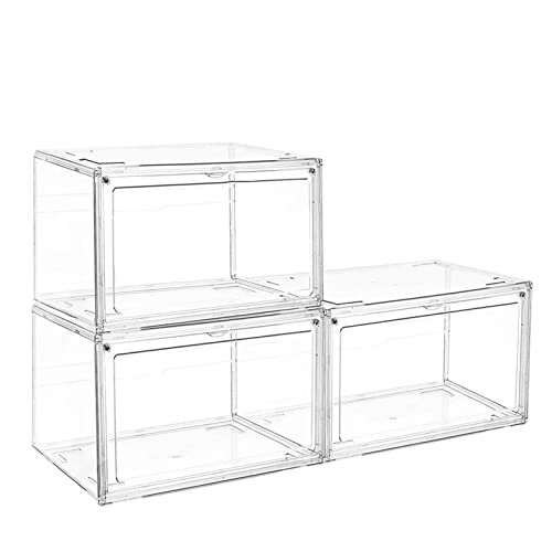 UMKIC Shoe Box Clear Plastic Stackable, 3 Pack Shoe Storage Box, Shoe Organizer for Display Sneaker, Shoe Sneaker Storage Containers with Lids (14.1”x 10.6”x 7.8”)