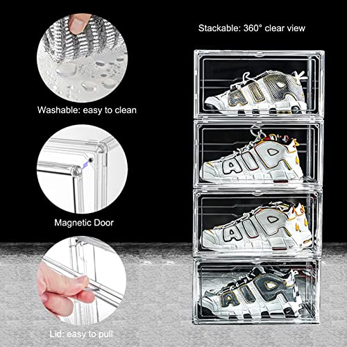 UMKIC Shoe Box Clear Plastic Stackable, 3 Pack Shoe Storage Box, Shoe Organizer for Display Sneaker, Shoe Sneaker Storage Containers with Lids (14.1”x 10.6”x 7.8”)