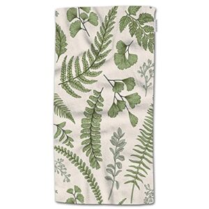 hgod designs green leaves and fern pattern 100% cotton soft bath hand towels for bathroom kitchen hotel spa, 15inx30in