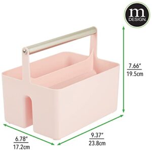 mDesign Plastic Shower Caddy Storage Organizer Utility Tote, Divided Basket Bin - Metal Handle for Bathroom, Dorm, Kitchen, Holds Soap, Shampoo, Conditioner - Aura Collection - Light Pink/Satin