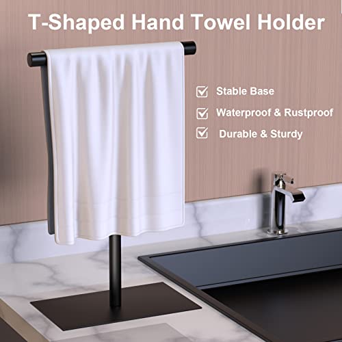 WUIVIUT Hand Towel Rack for Bathroom Countertop, SUS 304 Stainless Steel Matte Black T-Shape Towel Bar Rack Stand for Bathroom KitchenVanity