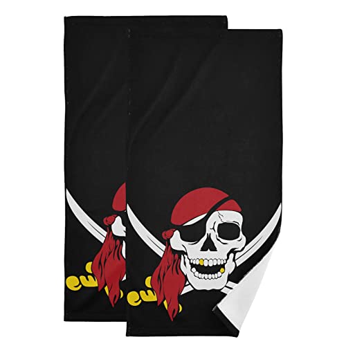 Jucciaco Pirate Skull Hand Towels for Bathroom Kitchen, Absorbent Bath Hand Towel Set of 2 Decorative, Soft Polyester Cotton Towels for Hand, 28x14 inch