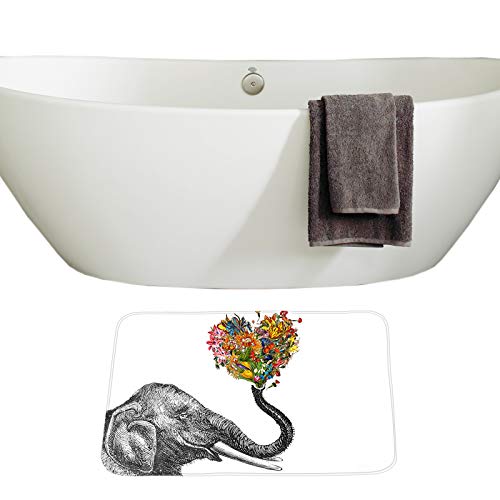 Amagical Colorful Elephant Flowers Decor 16 Piece Bathroom Mat Set Shower Curtain Set Bathroom Mat Contour Mat Toilet Cover Shower Curtain with 12 Hooks
