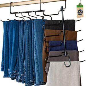 Pants Hangers Space Saving - 2 Pack Aluminum Pant Organizer for Closet Organization, Multiple Pants Hangers for Closet, Multifunctional Pants Rack Hanger, Jean Hangers, Scarf Organizer