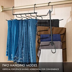 Pants Hangers Space Saving - 2 Pack Aluminum Pant Organizer for Closet Organization, Multiple Pants Hangers for Closet, Multifunctional Pants Rack Hanger, Jean Hangers, Scarf Organizer