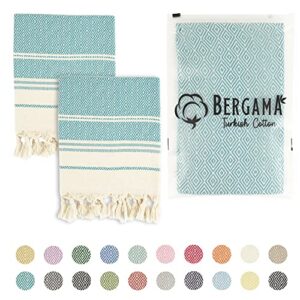 bergama turkish cotton hand towels for bathroom, set of 2 |0 cotton, 18x36 inches, farmhouse decorative boho gift for face, hand, hair, bath decor, tea, gym, yoga, dish & kitchen (aqua blue)