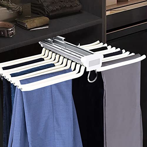 Pull Out Pants Rack Trousers Rack 22 Arms Steel Multifunctional Pull Out Pants RCK Hanger Bar Space Saving Storage Clothes Organizers for Bedroom Cloakroom Wardrobe