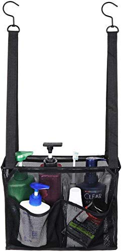 Mesh Shower Caddy College with Hooks, Hanging Bath Baskets Organizer Storage with 4 Pockets for College Dorm Rooms, Gym, Swimming and Travel (Black)