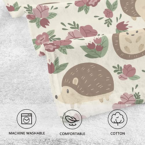 Jucciaco Cute Hedgehogs Pink Flowers Cotton Towels for Bathroom, Soft Absorbent Hand Towel Set of 2 for Yoga Gym Kitchen Decorative, 16x28 inch