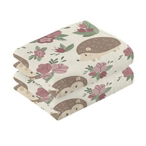 Jucciaco Cute Hedgehogs Pink Flowers Cotton Towels for Bathroom, Soft Absorbent Hand Towel Set of 2 for Yoga Gym Kitchen Decorative, 16x28 inch