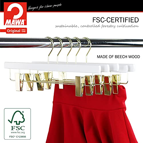 MAWA by Reston Lloyd, European Wooden Hanger, Beech Wood Hanger with Adjustable Pant Clips, Rotating Gold Hook, White Finish, for Pants, Shorts, & Skirt Clothes Hanger