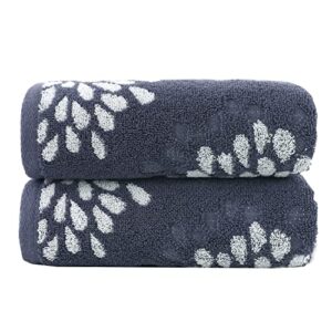 pidada hand towels set of 2 hydrangea floral pattern 100% cotton absorbent soft decorative towel for bathroom (denim blue)