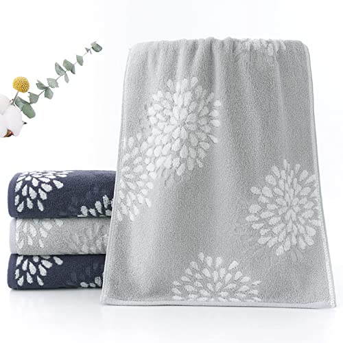 Pidada Hand Towels Set of 2 Hydrangea Floral Pattern 100% Cotton Absorbent Soft Decorative Towel for Bathroom (Denim Blue)