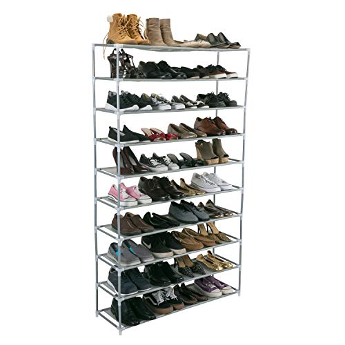 Simplify 10 Tier 50 Pair Freestanding Shoe Rack | Holds up to 100 Individual Shoes | Good for Sneakers, Boots, Loafers, Heels & Slippers | Grey