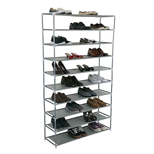 Simplify 10 Tier 50 Pair Freestanding Shoe Rack | Holds up to 100 Individual Shoes | Good for Sneakers, Boots, Loafers, Heels & Slippers | Grey