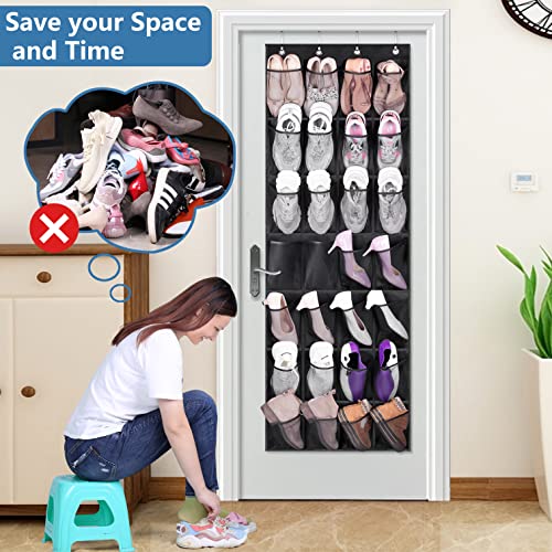 MISSLO 24 Large Mesh Pocket and 28 Large Pockets Hanging Shoe Organizer Over The Door Shoe Rack for Closet Door Storage Shoe Holder Hanger for Men