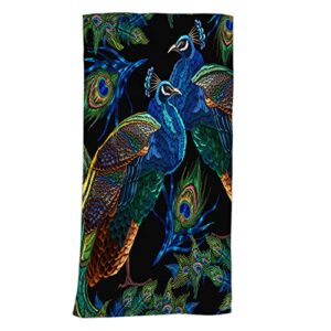 swono embroidery peacocks hand towel cotton washcloths,beautiful peacocks and feathers soft towels for bathroom spa gym yoga beach kitchen,hand towel 15x30 inch