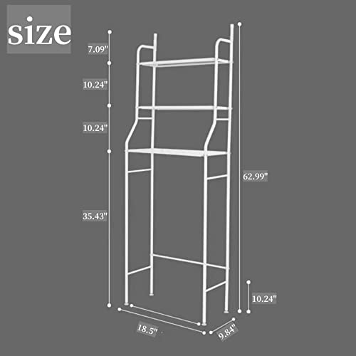 LUCKMETA Over The Toilet Storage Rack, 3-Tier Multifunctional Bathroom Organizer Shelf, Stable Storage Shelves, Easy Assembly, Space Saver, Metal, with Toilet Paper Holder and Hooks (White)