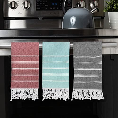 cabanana Cotton Turkish Hand Towel - Set of 2 | Boho Kitchen Tea Towels, 30 x 20 Inches Thin Decorative Bathroom Towel (Black)