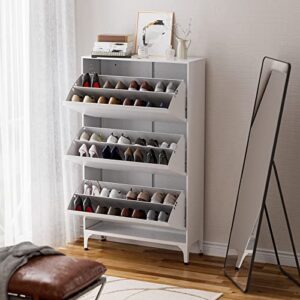 wiilayok shoe cabinet - freestanding or wall mounted shoe storage organizer with 3 flip drawers and adjustable shelves - ideal for entryway, hallway, closet - white
