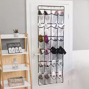 Hanging Shoe Organizer, 24 Pocket Shoe Storage Hanging to Keep Shoes Tidy, Complete With 4 Reversible Heavy Duty Metal Over Door Hooks for Ideal Hanging Shoe Storage ，Made of Oxford cloth