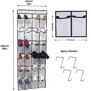 Hanging Shoe Organizer, 24 Pocket Shoe Storage Hanging to Keep Shoes Tidy, Complete With 4 Reversible Heavy Duty Metal Over Door Hooks for Ideal Hanging Shoe Storage ，Made of Oxford cloth