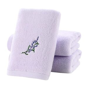 pidada hand towel set of 3 embroidered lavender floral pattern 100% cotton soft absorbent decorative towel for bathroom (light purple)