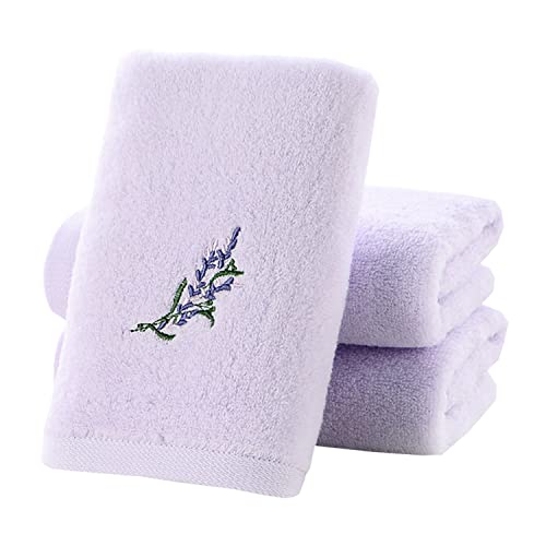 Pidada Hand Towel Set of 3 Embroidered Lavender Floral Pattern 100% Cotton Soft Absorbent Decorative Towel for Bathroom (Light Purple)