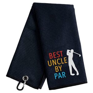 nuree best uncle by par funny black golf towel, embroidered golf towels with clip for uncle, men, golfer, golf lover, retirement christmas birthday gifts