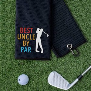 Nuree Best Uncle by Par Funny Black Golf Towel, Embroidered Golf Towels with Clip for Uncle, Men, Golfer, Golf Lover, Retirement Christmas Birthday Gifts