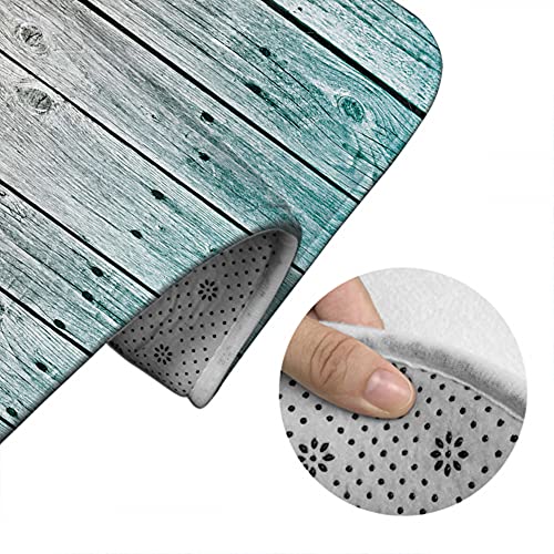 WONDERTIFY Wood Panels Bathroom Antiskid Pad Digital Tones Effect 3 Pieces Bathroom Rugs Set, Bath Mat+Contour+Toilet Lid Cover Teal Grey
