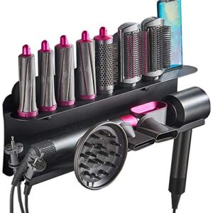 wall mount holder for dyson airwrap styler, for dyson supersonic hair dryer, organizer stand storage rack for curling iron wand barrels brushes diffuser nozzles for home bedroom bathroom