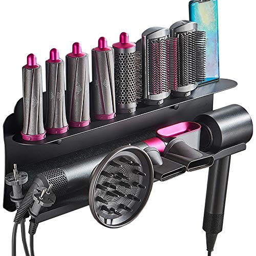 Wall Mount Holder for Dyson Airwrap Styler, for Dyson Supersonic Hair Dryer, Organizer Stand Storage Rack for Curling Iron Wand Barrels Brushes Diffuser Nozzles for Home Bedroom Bathroom