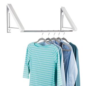 mdesign expandable metal wall mount clothes air drying rack - for indoor air drying and hanging clothing, towels, lingerie, hosiery, delicates - great for laundry room, bathroom, utility area - white