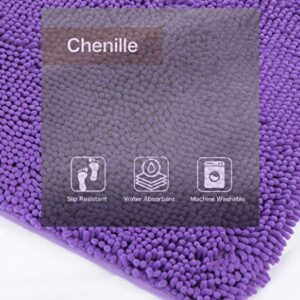 Luxury Chenille Bath Mats and Ombré Shower Curtain Set, Ultra Soft Non-Slip High Pile Water Absorbent Shaggy Chenille Bathroom Rugs and Abstract Mosaic Shower Curtain 15 Piece Set-Jasmine (Purple)