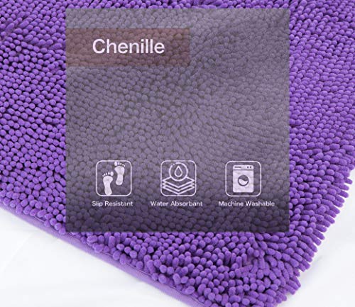 Luxury Chenille Bath Mats and Ombré Shower Curtain Set, Ultra Soft Non-Slip High Pile Water Absorbent Shaggy Chenille Bathroom Rugs and Abstract Mosaic Shower Curtain 15 Piece Set-Jasmine (Purple)