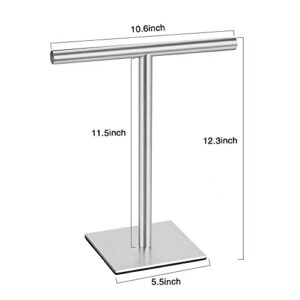 Hand Towel Holder, Stainless Steel Hand Towel Stand T-Shaped Silver Brushed Finish Freestanding Rack for Bathroom Kitchen Countertop with Square Base