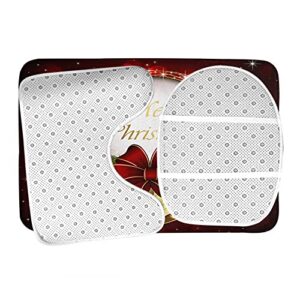 Wondertify Christmas Bells Bathroom Antiskid Pad Bow and Snowflakes 3 Pieces Bathroom Rugs Set, Bath Mat+Contour+Toilet Lid Cover Red Gold Green