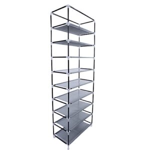 9 Tier Shoe Rack with Dustproof Cover, 63 Inches High Free Standing Shoes Organizer, Narrow Shoe Storage Rack for Closet, Entryway, Hallway, Living Room, 20-Pair, Easy to Assemble