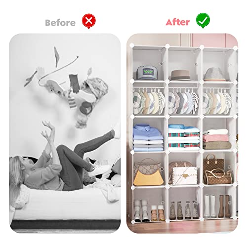 Narrow Cube Storage Organizer with Doors 5-Cube, Plastic Cabinet Closet Storage Shelves for Bedroom, Living Room, Office, Each cube is 11.8"x11.8"