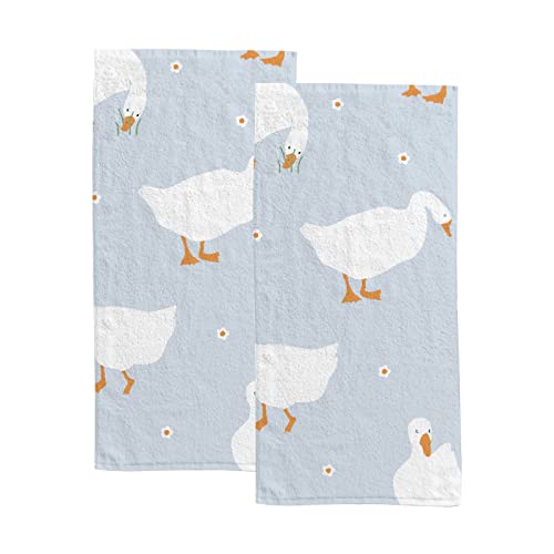 Hand Towel Set of 2 Cute Pattern Goose Hair Towel Soft Absorbent Quick Drying 30" x 15" for Kitchen Bathroom Women Men Girls Boys