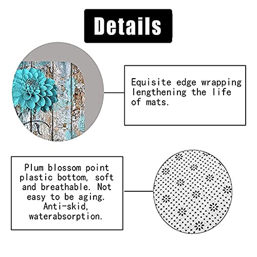 RYSSH 4Pcs Farmhouse Rustic Teal Floral Flower Shower Curtain Sets with Non-Slip Rugs, Toilet Lid Cover and Bath Mat for Bathroom…