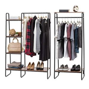 iris usa metal garment rack with wood shelves combo, black/dark brown