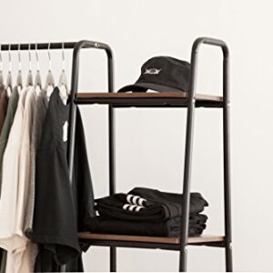 IRIS USA Metal Garment Rack with Wood Shelves Combo, Black/Dark Brown