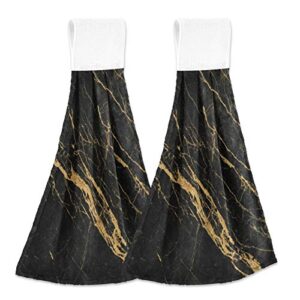 alaza black marble with golden veins kitchen towels with hanging loop absorbent & fast drying dishtowels set of 2